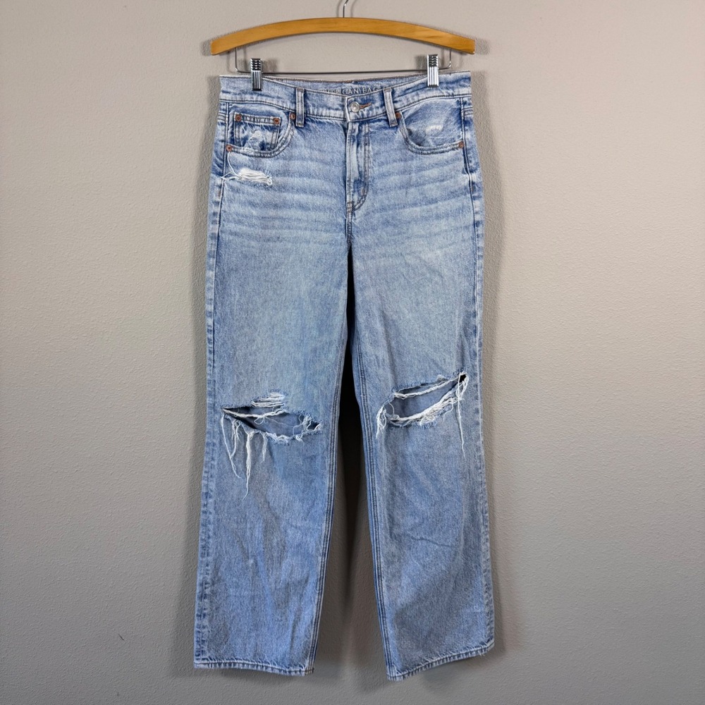 American Eagle Strigid Stovepipe Jeans Light Wash Distressed High Rise Womens 8T